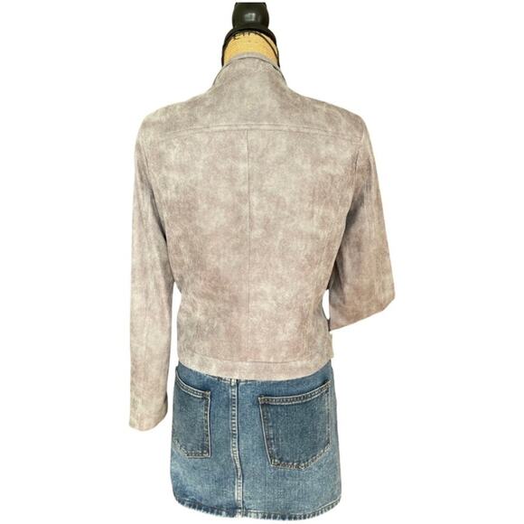 LAVANDER BROWN - NWOT faux leather moto biker jacket crackled gray size SMALL - Picture 4 of 15